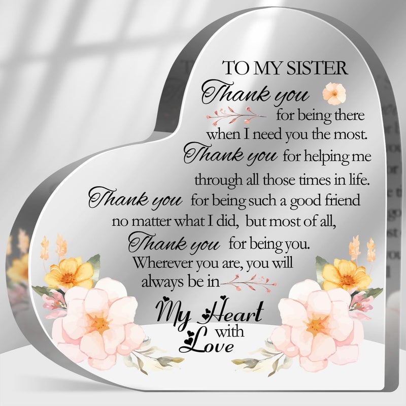 MUNLICAR Thank You Sister Gifts from Sister, Friendship Keepsake Acrylic, Thank You Presents for Women Friends Sister Besties BFF Birthday Gift, Desk Home Floral Decor Sign Plaque - Image 1